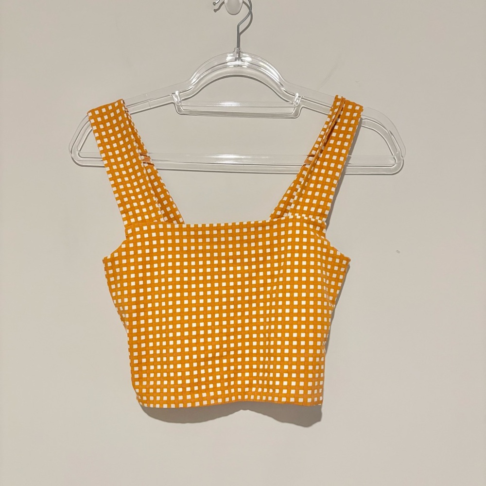 Cotton On Plaid Gingham Plaid‎ Wide strap crop top tank golden yellow size small